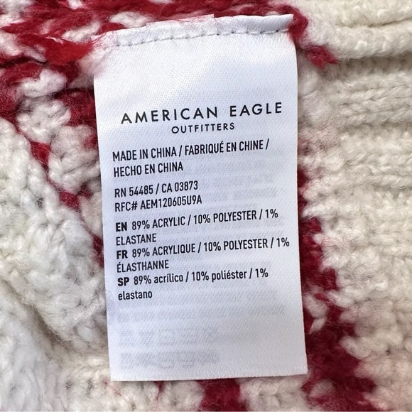 American Eagle AE Chunky Sweater Medium Soft Mock Neck Fair Isle Holiday Red NWT - Picture 11 of 16